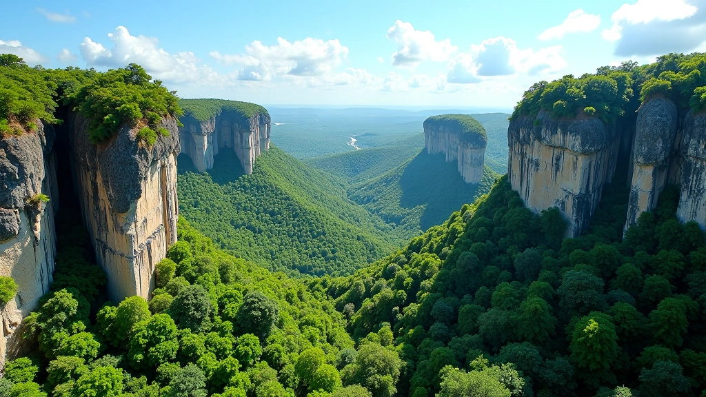 Mogotes verdes elevándose contra el cielo azul en el paisaje de Camuy